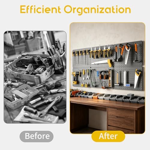 Pegboard Organizer Kit, 6 Pack 12 x 16 in Steel Metal with 6 Bins, Gray - Image 5