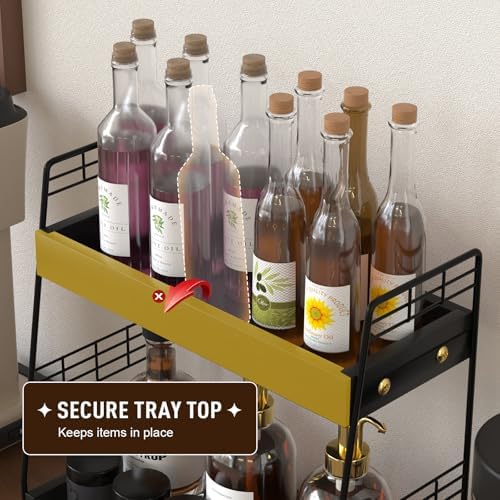 Coffee Bar Station Organizer with Drawer, 2-Tier Countertop Shelf (Black) - Image 5