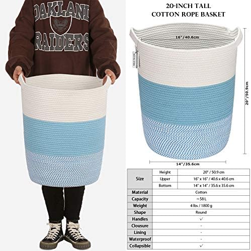 Sea Team Large Woven Cotton Rope Laundry Basket with Handles, 20 x 14 in - Image 6