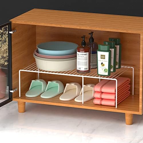 Redrubbit 4-Piece Expandable Metal Rustproof Storage Shelf Rack, Kitchen Counter and Cabinet Organizer, Space Saver for Fridge, Bathroom, White, Set of 2 - Image 7