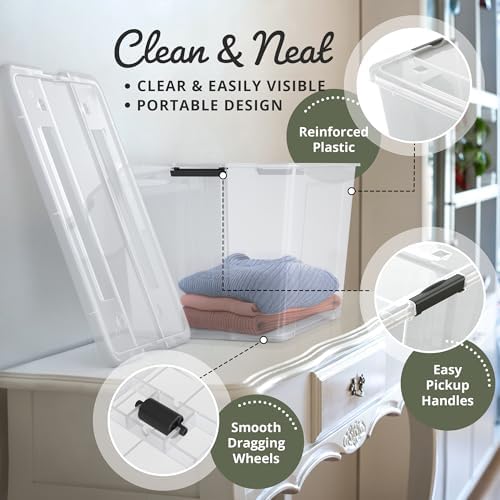Lifetime Appliance Parts 4 PACK 97 Qt. Plastic Storage Bin Tote Organizing Container with Ultra Durable Lid & Secure Latching Buckles Stackable Extra Strength Clear w/Black Handle - Image 4