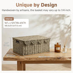 StorageWorks Scalloped Wicker Basket with Lid, Seagrass Storage Baskets - Image 2