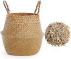 Knitgrip Large Wicker Plant Basket with Handle 10 Inch Woven Seagrass Belly Basket and Artificial Moss for House Plants Picnic Grocery Laundry Storage Home Decor(Large,Original,1 Pack) by Knitgrip