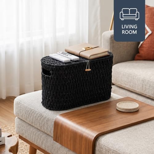 Coeusy Toilet Paper Storage Basket with Lid, Wicker Basket for Bathroom - Image 7