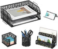 EasyPAG Desk Organizers and Accessories 5 Pieces Office Supplies Set - 2 Tier Paper Tray, Pencil Organizer for Desk, Mail Sorter Countertop, Business Card Holder and Sticky Note Holder, Black by EasyPAG