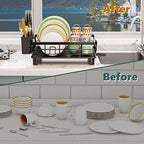 AIDERLY Metal Dish Drying Rack Automatic Drainage, Black, Large - Image 6