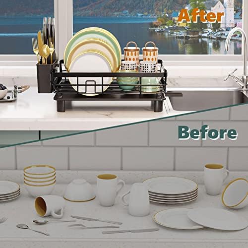 AIDERLY Metal Dish Drying Rack Automatic Drainage, Black, Large (Pack of 2) - Image 6