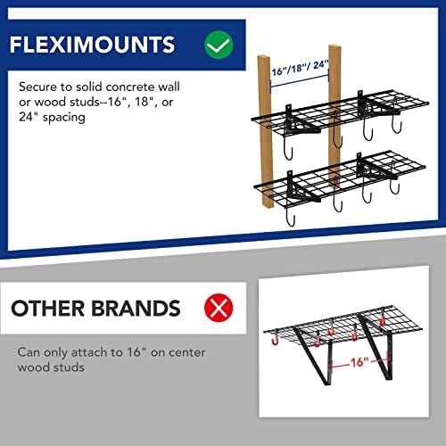 FLEXIMOUNTS 2-Pack 1x3 ft Garage Wall Shelving, Include 8 Bike Hooks, Black - Image 3