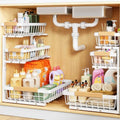 PXRACK Under Sink Organizer, 2-Pack 3-Tier Height Adjustable Thickened Metal Pull out Cabinet Organizer Shelf, Slide out Storage Drawer Rack for Bathroom Kitchen Pantry Home Organization, White by PXRACK