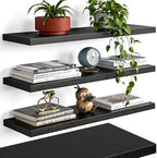 YUFLINX 23’’Black Floating Shelves for Wall,Rustic Wood Shelf for Room Decor/Storage/Display,Small Bookshelf,Wall Mounted Hanging Shelves for Bedroom, Bathroom, Living Room, Kitchen,Set of 4 by Unknown