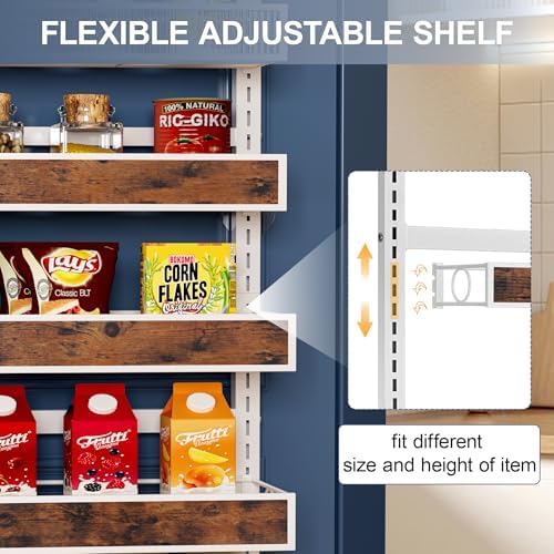 8 Tier Over The Door Pantry Orangizer 2 IN 1 Wall Mounted or Hanging Spice Rack with Adjustable Wood Basket,Heavy Duty Seasoning Storage Shelf for Kitchen Pantry and Bathroom - Image 3