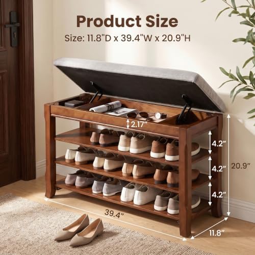 SolidWood Entryway Shoe Rack Storage Bench, Flip-Top Soft-Close Lid, 39.4'' - Image 2