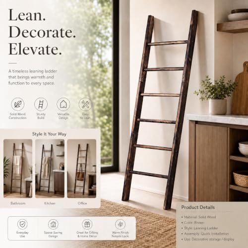 Carbonized Farmhouse Blanket Ladder, 6-Tier Rustic Wooden Rack - Image 4
