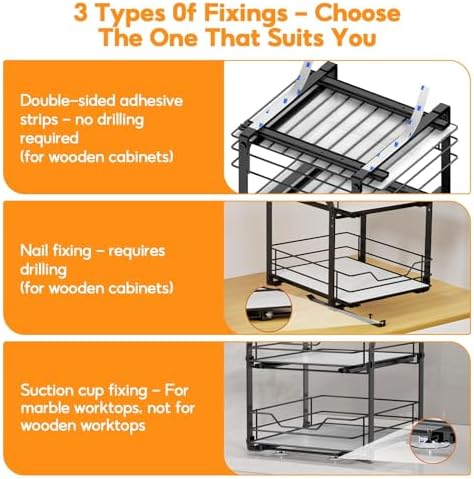 Pull Out Spice Rack Organizer for Cabinet, Height Adjustable Spice Organization for Cabinet, Metal Slide Out Spice Racks Heavy Duty Vertical Spice Rack for Cabinet, 13.58''Wx10.5''Dx9.5''H, 2 Tier - Image 5