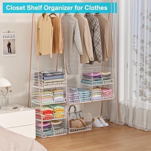 Hongtamoya 4-Tier Closet Organizers and Storage Basket with Divider, Foldable Closet Shelf Organizer System, Space-Saving Clothes Storage Drawer Organizer Bins for Wardrobe Cupboard, White - Image 6