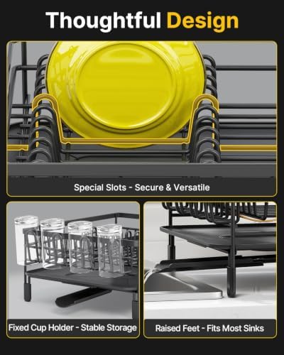TOOLF Extendable Dish Drying Rack for Kitchen Counter, Black - Image 4