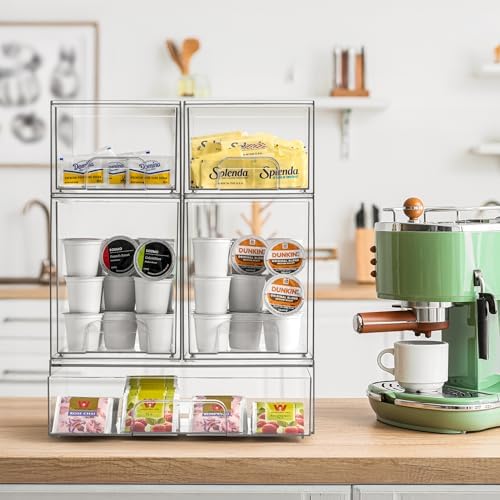 Sorbus Clear Stackable Storage Drawers (2 Pack, 7.6'' and 4.4'' Tall) - Image 7