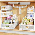 Under Sink Organizer, 3-Tier Thickened Metal Pull out Cabinet Organizer Shelf, Height Adjustable Slide out Storage Drawer Rack for Kitchen Bathroom Pantry Laundry Home Organization, 2-Pack, White by HERJOY