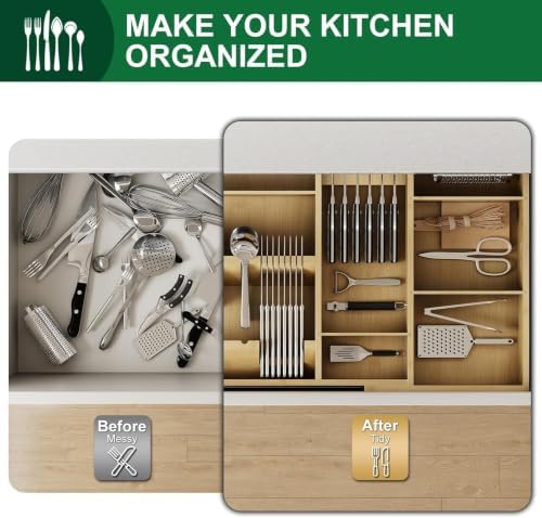 Bamboo Expandable Kitchen Drawer Organizer, 17.8-30 in,Natural - Image 4