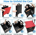 Quick Utility Cart Folding Portable Rolling Crate Handcart with Durable Heavy Duty Plastic Telescoping Handle Collapsible 4 Rotate Wheels for Travel Shopping Moving Luggage Office Use (Black&red lid) - Image 2