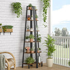 Hoctieon Corner Shelf, 6-Tier Corner Bookshelf, Rustic Ladder Shelf, Industrial Display Stand for Living Room, Kitchen, Home Office, Balcony, Small Space, Metal Frame, Rustic Brown - Image 4