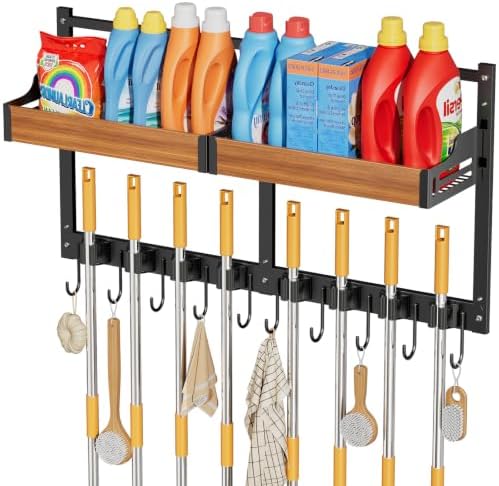 Broom Holder Wall Mount, Broom and Mop Organizer Wall Hanging with Shelf by FREEXPLOYER