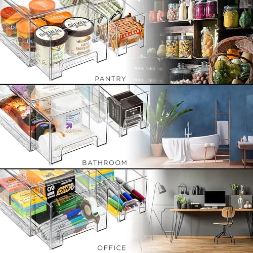 Sorbus Clear Stackable Storage Drawers with Pull-Out Bins (Large, 4 Pack) - Image 5