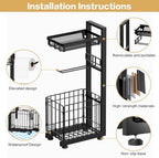 Toilet Paper Holder Stand with Storage Shelf (Black) - Image 4
