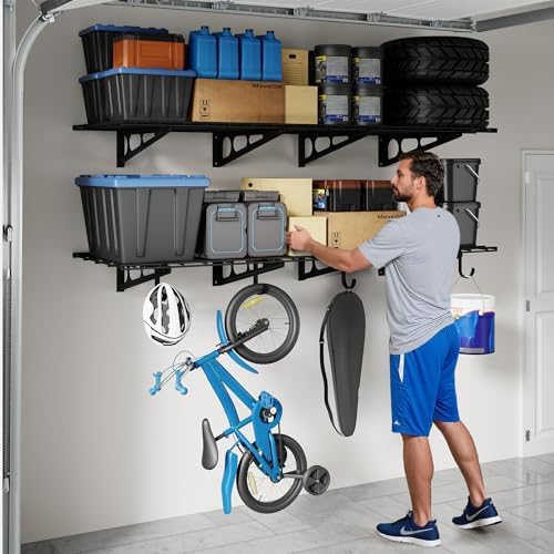 FLEXIMOUNTS 2-Pack Garage Shelving with Hooks, 2x6ft Storage Shelves, Black - Image 7