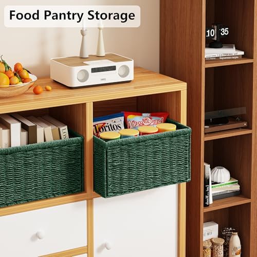 Vagusicc 2 Packs Large Wicker Storage Basket, Closet Storage Baskets Bins for Shelves, Decorative Collapsible Baskets for Organizing Clothes Toy Nursery Bathroom Organizers and Storage, Green - Image 6