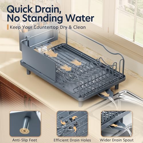 KINGRACK Dish Drying Rack for Kitchen Counter, Dish Drainer with Cup Holder - Image 4
