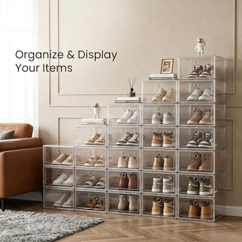 Clear Shoe Storage Boxes 9 Pack, Stackable Bins with Magnetic Doors - Image 4