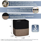 NaturalCozy 13 Inch Cube Storage Bins Cotton Rope Woven Baskets for Organizing 3-Pack | 13 x 13 Storage Cubes | Fabric Square Storage Baskets for Shelves Organizer, Kids Toy Bins, Closet Baby Nursery - Image 2