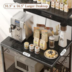 SUPERJARE Bakers Rack with Power Outlets, Microwave Stand, 31.5 X 16.5 Inch Larger Desktop, Kitchen Storage Rack with Adjustable Middle Shelf, 6 S-Shaped Hooks, Coffee Bar Stand, Black - Image 5