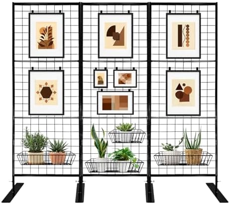 Room Divider Freestanding Gridwall, 3 Panel Folding Display Board Organizer with Base Feet, Privacy Screens Portable Freestanding Display Board Wire for Craft Shows Events Retail by Home