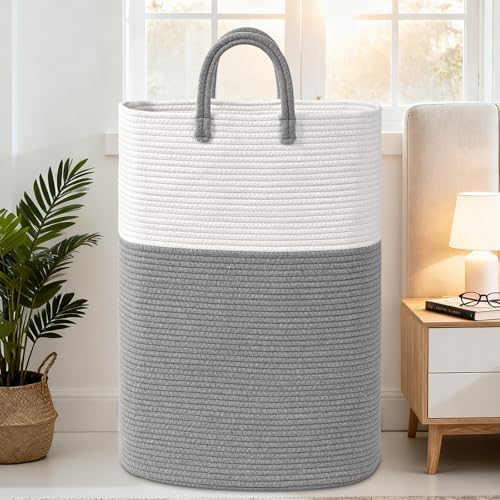 Woven Laundry Basket for Clothes, 50L Large Rectangle Laundry Hampers with Beads Tassel, Nursery Storage Basket for Toys, Tall Dirty Clothes Hamper for Bedroom Aesthetic, Laundry Room Organization - Image 6