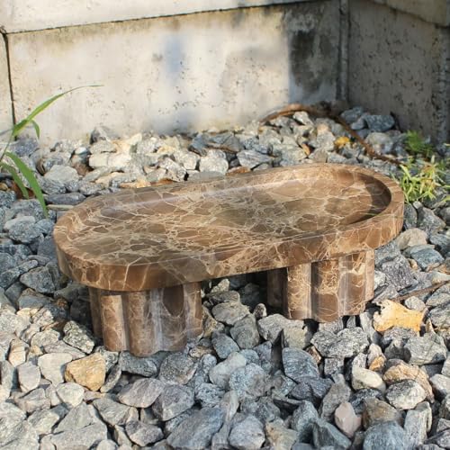 Natural Travertine Marble Oval Tray with 2 Legs, 10" Vanity Decorative Tray for Countertop Organizer, Catchall Tray for Perfume, Candles, Jewelry Dish - Image 6