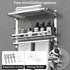 CAXIMSY Towel Rack with Shelf, 22.63" Bathroom Shelf with Double Towel Bars Stainless Steel, Wall Mounted, Foldable Top, 2 Hooks, Adhesive/Screw Install, Space-Saving for Small Bathrooms & Apartments - Image 4
