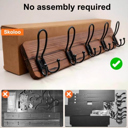 SKOLOO Coat Rack Wall Mount, Solid Wood Wall Mounted Coat Rack with Hooks, 24 Inch Wooden Coat Hooks for Wall, Rustic Entryway Hallway Organizer, Pre-Assembled, Wood Brown - Image 3