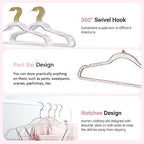 Pink Clothes Hangers 16", 20 Pack Plastic Clear Coat Hanger for Adult Closet, Durable Bling Ganchos de Ropa with Swivel Hook, Notched Shoulders & Ultra-Thin Space Saving Laundry Hanger for Dress Suits - Image 4