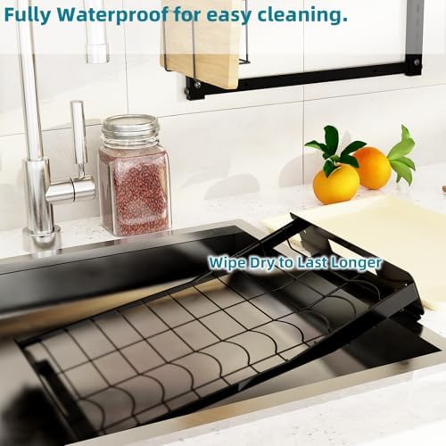 Hanging Wall Mounted Dish Drying Rack, Cutting Board Rack*1, Hook*4, Drain Tray*2, Apartment & RV Wall Mounted Dish Rack, Small Kitchen & Clean Countertop Solution, 2 Layers & 16“ long, Black - Image 6