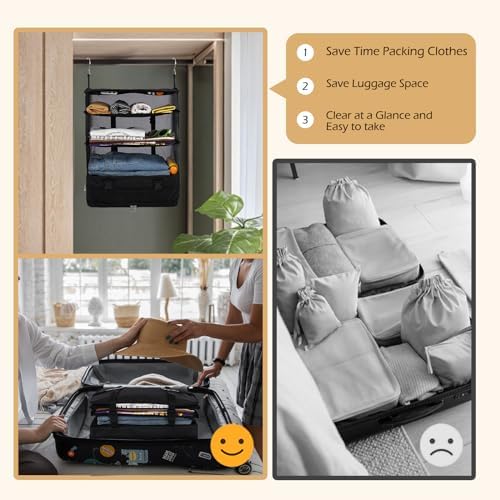 Surblue Hanging Closet Storage Bag Collapsible 3-Shelf Washable Oxford Fabric with 2 Hooks (XL 17.71 * 11.81 * 20in, Black) - Image 4