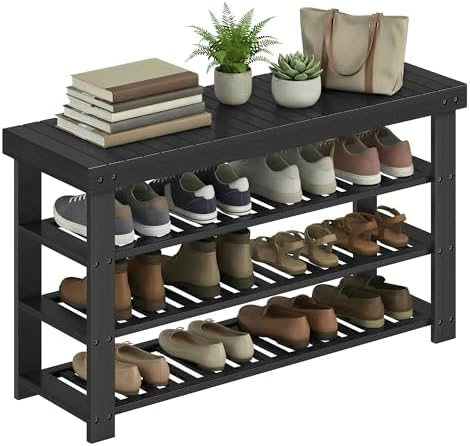 SONGMICS Shoe Rack Bench, 4 Tier Bamboo, 11.3 x 35.2 x 20.5 Inches by SONGMICSbySONGMICSHOME