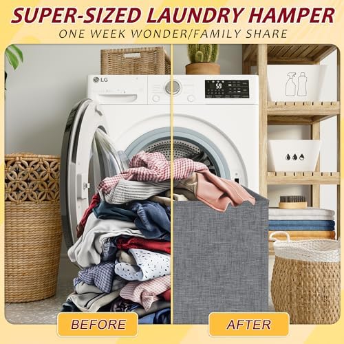 150L Laundry Hamper 2 Section, Large Laundry Hamper with Lid, Dirty Clothes Hamper with 2 Removable Inner Bags, Collapsible Laundry Basket Organizer for for Clothes Toys Towels, Hamper 2 Compartment - Image 5