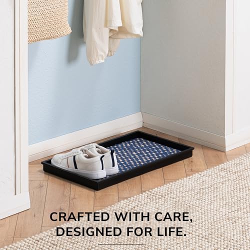 Anji Mountain Heavy Duty Waterproof Rubber Shoe Storage Mat Organizer/Boot Storage Multi Use for Entryway with Coir, Blue and Ivory Insert, Fits 2 Pair (24.5" Wide) - Image 5