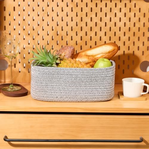 MiniArk Small Storage Baskets for Organizing | Closet Organizer Bins | Shelf Toy Basket | Woven Rope Baskets | Cube Decorative Box | Shallow Basket | 13x8.5x5.1” | 3 Packs Mixed Grey - Image 5