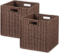 UBBCARE 2 Pack Wicker Basket, 11L×11H×10.5W inch Woven Paper Rope Storage Baskets for Shelves, Foldable Cube Storage bin with Handle, Storage Basket for Organizing & Decor, Brown by UBBCARE
