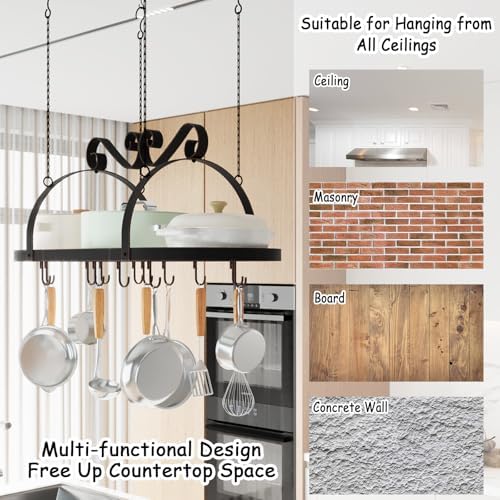 Metal Hanging Pot Rack Ceiling Mount, Vintage Oval Pot and Pan Storage Rack - Image 6