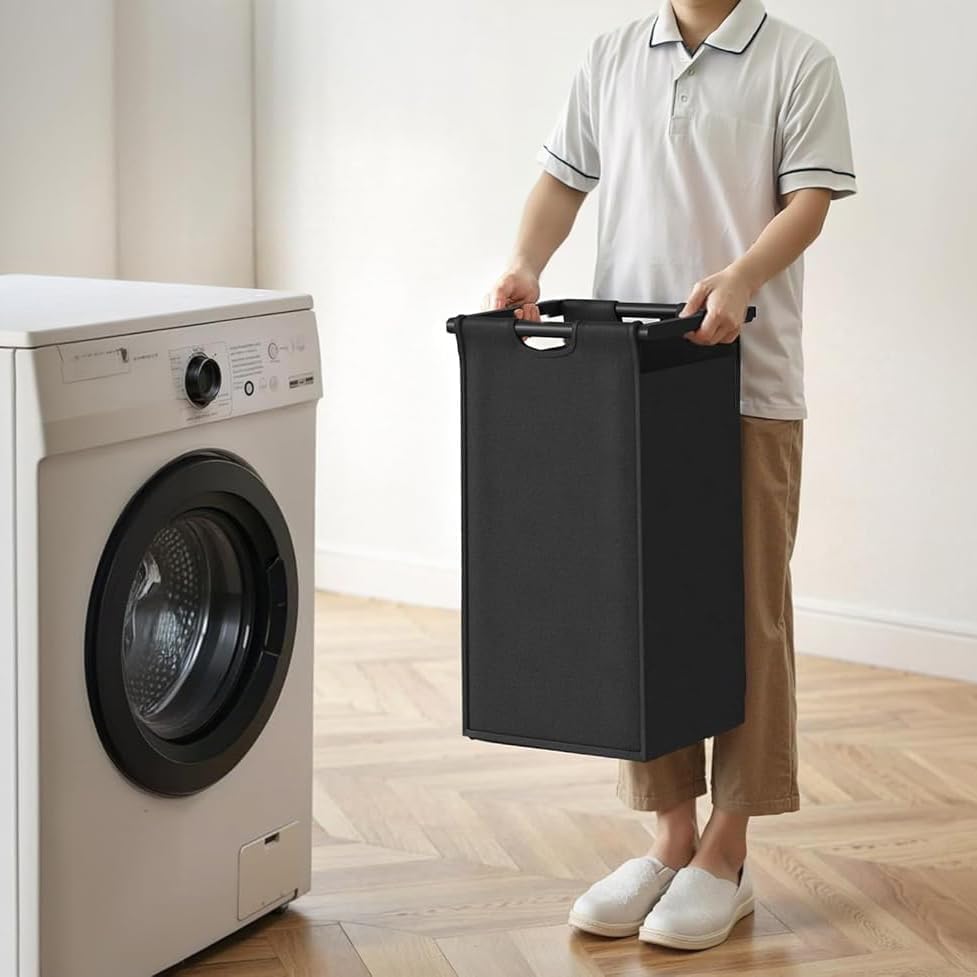 Herture Laundry Hamper with Shelf, Laundry Basket 3 Section, Laundry Sorter with Pull-Out Removable Large Bags and Movable Wheels, Metal Frame, 3 x 15.87 Gallons (60L), Black and Gray PF04XLC - Image 7