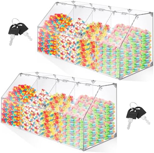 Geetery 2 Pack 4 Tier Acrylic Candy Bin Clear Partitioned Dry Food Display Spices Container Transparent Retail Donut Cookie Bin Compartments Display for Candy Cereal Chocolate Bean Knock Down by Geetery